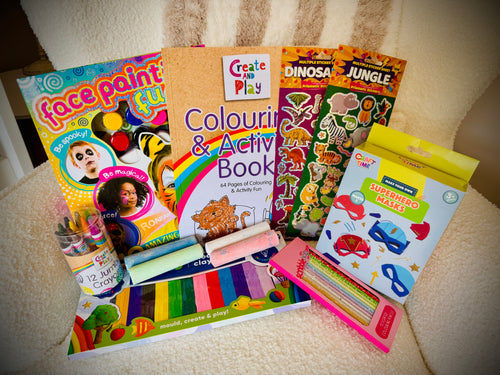 Kids arts and crafts birthday gift box with supplies and a handwritten card £30