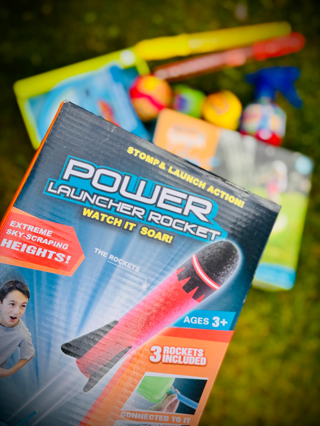 Kids outdoor toys in a birthday gift box with a handwritten card £50