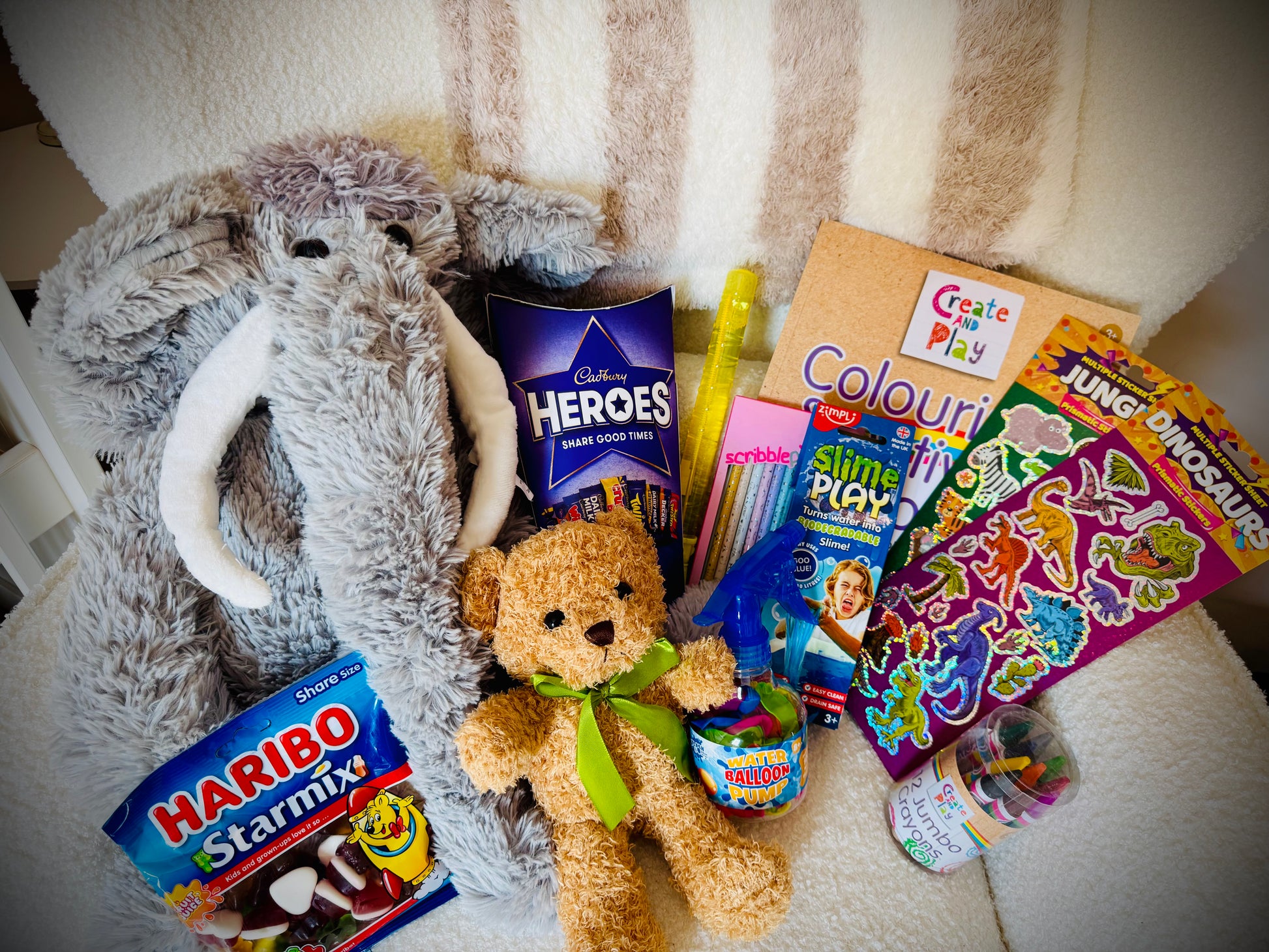 Mixed kids birthday gift box with toys art supplies and chocolates £50