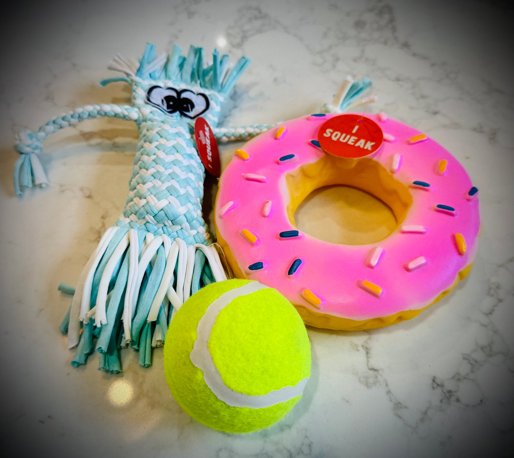 Assorted Dog products including toys and treats birthday gift box with a handwritten card £20