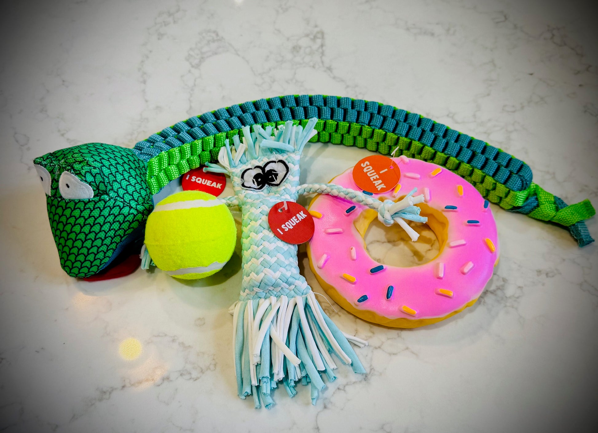 Assorted Dog products including toys and treats birthday gift box with a handwritten card £30