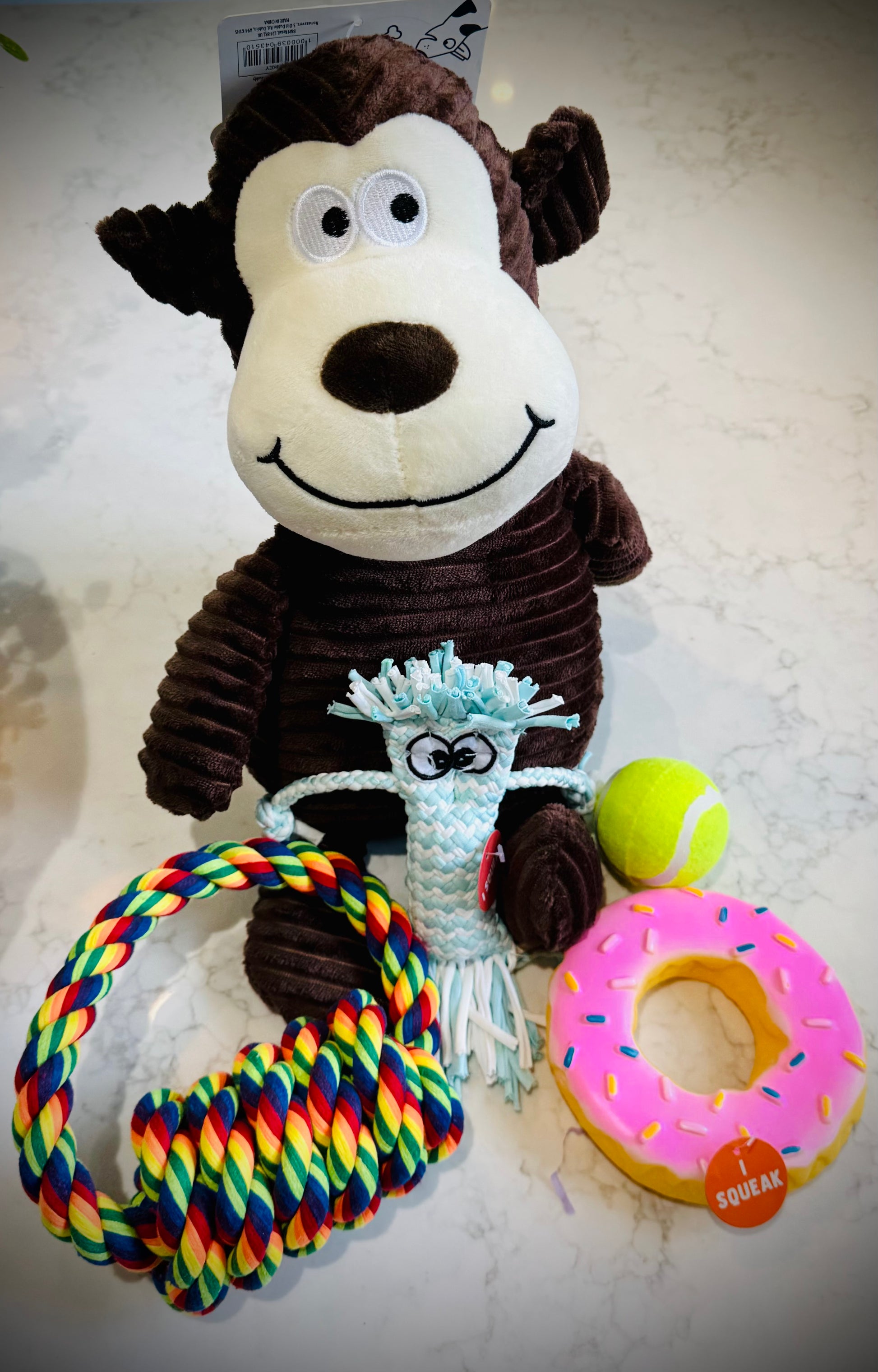 Assorted Dog products including toys and treats birthday gift box with a handwritten card £50