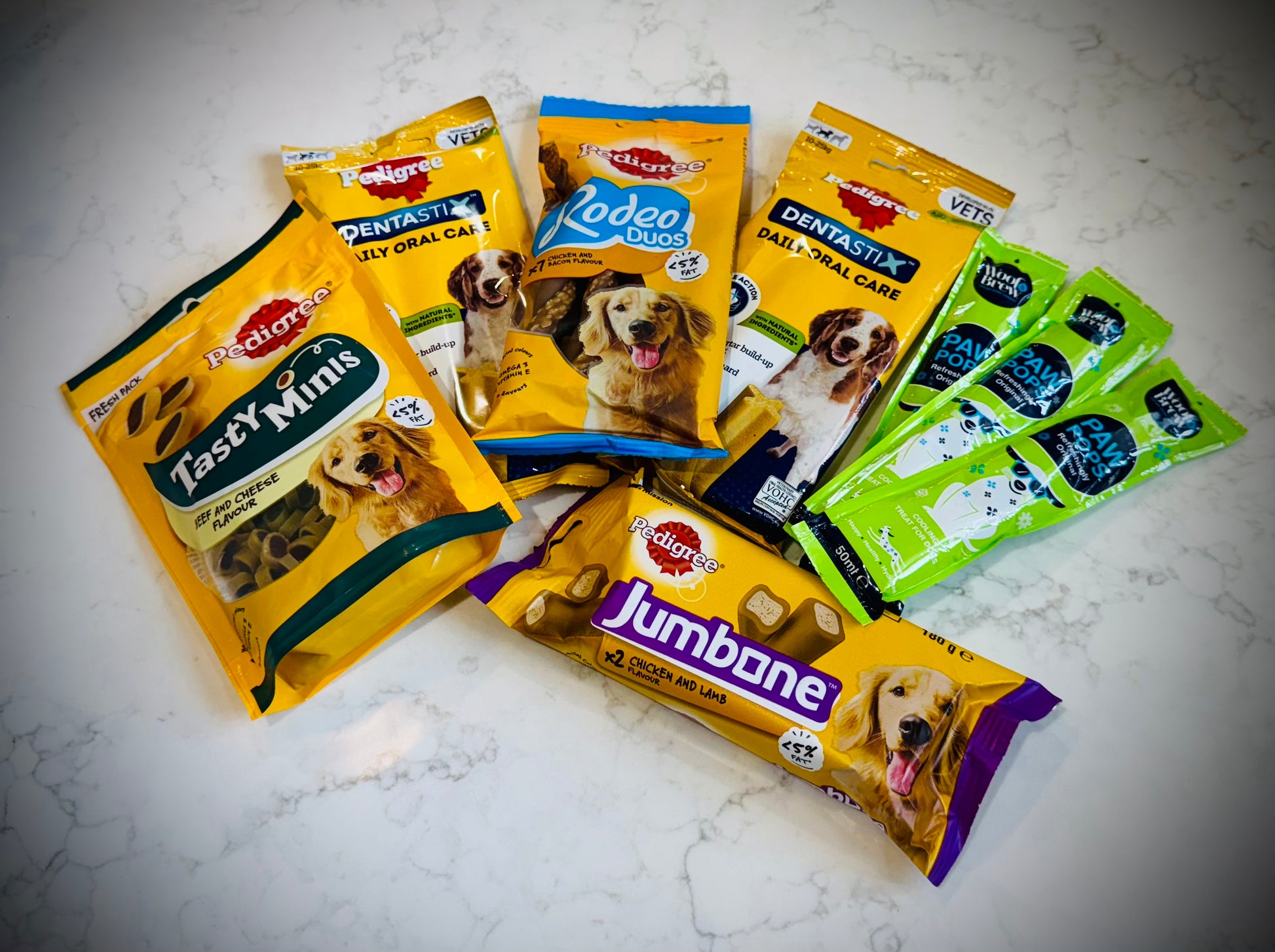 Assorted Dog products including toys and treats birthday gift box with a handwritten card £50