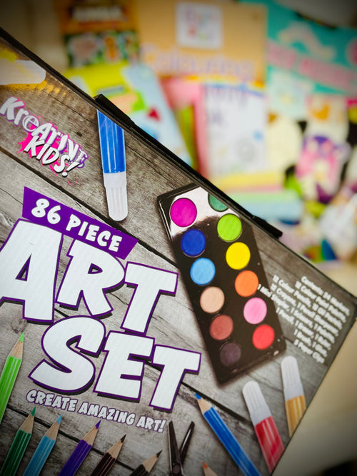 Kids arts and crafts birthday gift box with supplies and a handwritten card £50